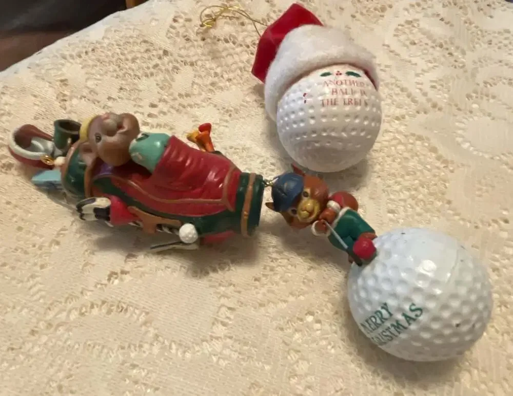Lot 3‎ Vintage Golf Christmas Ornaments 1989 Hallmark Mouse Bag Novelty Golfing